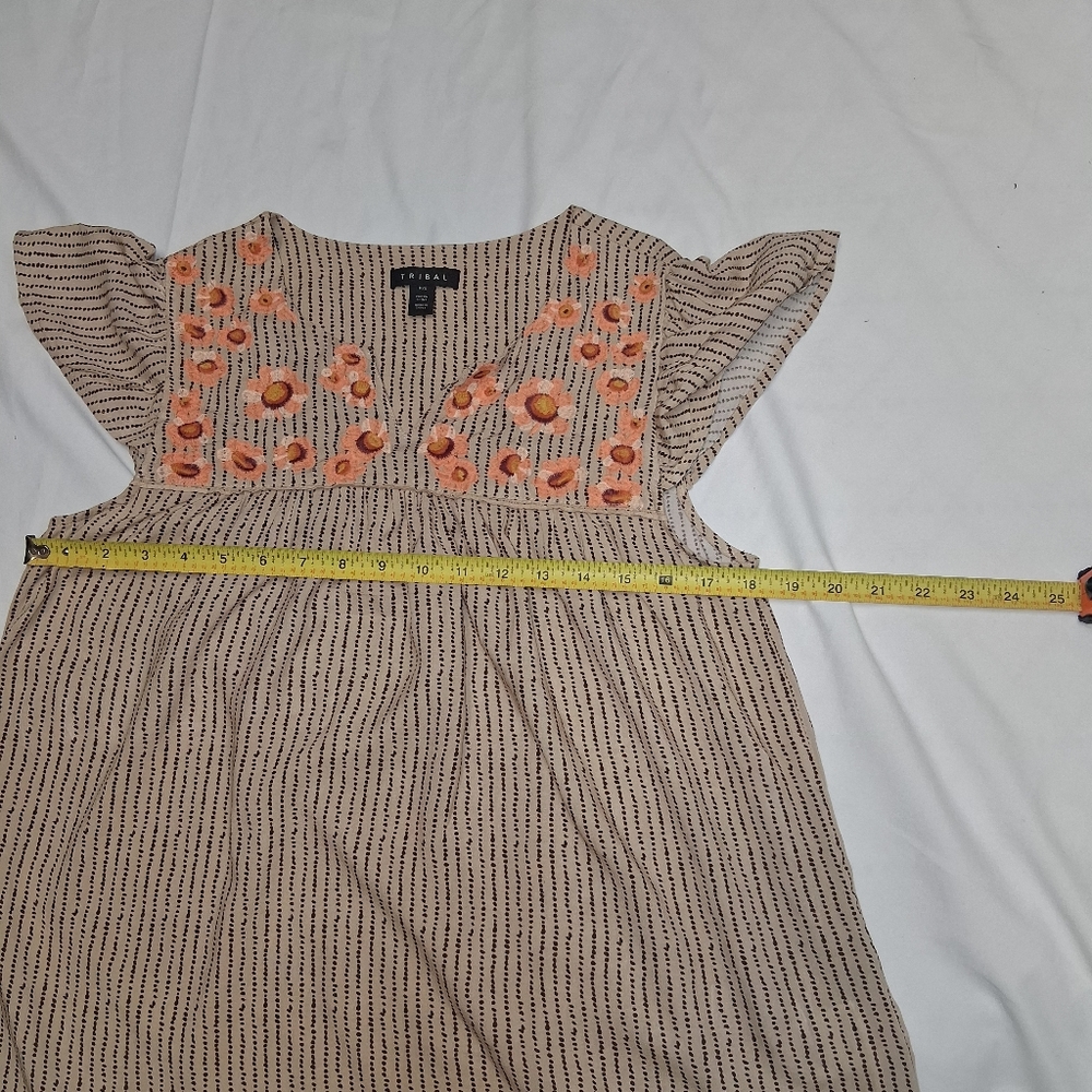 Tribal Women's Blouse Bohemian Chic with Pink Floral Embroidery Size M - Picture 12 of 14
